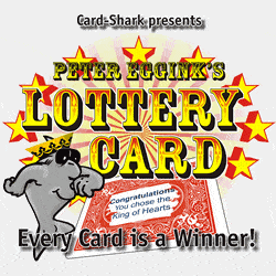 Magic trick Lottery Card – scratch-off prediction reveals chosen card on the back of a Bicycle playing card